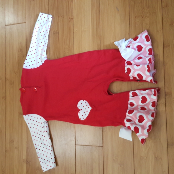 Ricrac and Ruffles Love Letters Valentine's Day girls long sleeved romper - Picture 2 of 9